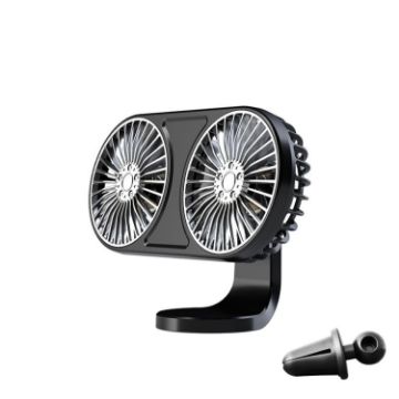 Car Double Head LED Electric Fan - USB Mini Fan for Air Outlet (Black) - 1