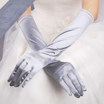 Satin Long Vintage Bride Gloves - Silver White Wedding Sunscreen - 1