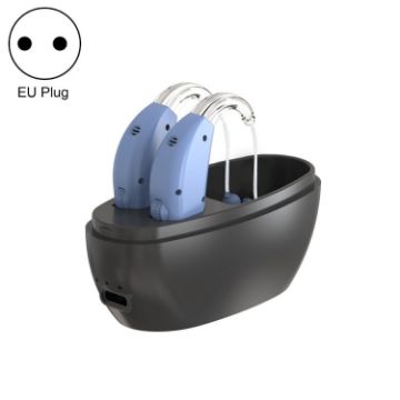 Elderly Hearing Aid Sound Amplifier - EU Plug, Blue & Black Charging Bin - 1