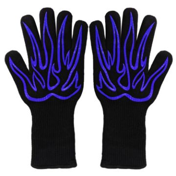 Silicone BBQ Gloves - High Temp Resistant, Anti-Scalding (Big Flame Blue) - 1