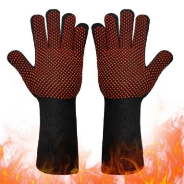 High Temp Resistant Silicone BBQ Gloves, Anti-Scald, Full Dots Red - 1