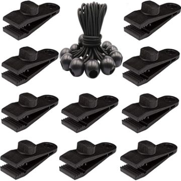 Windproof Tent Clip & Rope Set - 10 Clips + 10 Ropes for Camping - 1