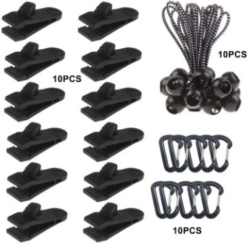 Canopy Fixed Tent Clip Set: 10 Clips, 10 Ropes, 10 Fast Hangings - 1