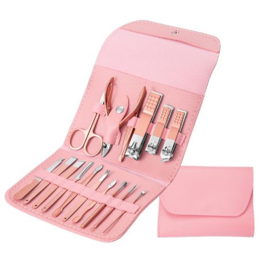 16-in-1 Pink Nail Art Tool Set: Clippers & Dead Skin Scissors Manicure - 1