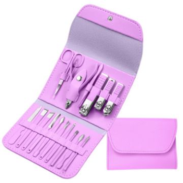 16 In 1 Purple Nail Art Tool Set - Clippers & Dead Skin Scissors - 1