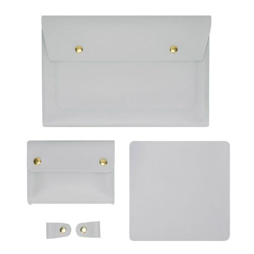 S178 3 In 1 Leather Waterproof Laptop Liner Bag, 13" Light Grey - 1