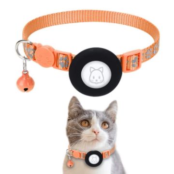 Orange Reflective Cat Collar with Bell for Airtag Tracker - 1