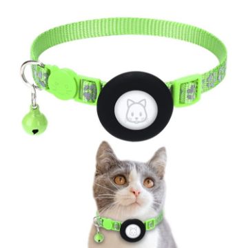Reflective Light Green Cat Collar with Bell for Airtag Tracker - 1