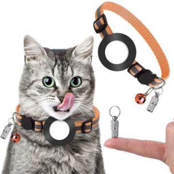 Orange Pet Anti-Lost Address Pendant Collar with Bell for Airtag - 1