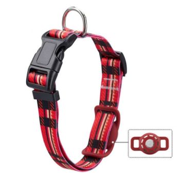 Geometric Print Ethnic Pet Collar for AirTag, Size M, Red - 1