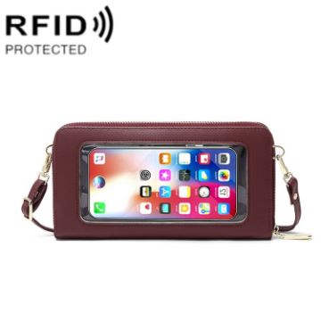 RFID Anti-theft Touch Screen Cross-Body Phone Bag Card Holder - Red Wine - 1