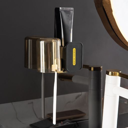Wall Mounted Toothbrush Rack & Toothpaste Storage, Regular Black JM056 - 1