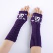 Purple Jacquard Skull Fingerless Knit Ski Gloves - Warm Winter Accessory - 3