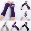 Purple Jacquard Skull Fingerless Knit Ski Gloves - Warm Winter Accessory - 4