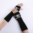 Black Jacquard Skull Fingerless Knit Ski Gloves - Warm Winter Wear - 1