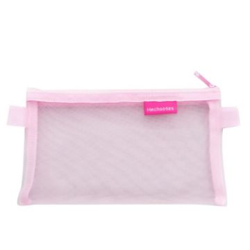 Hechooses D033 Transparent Mesh Exam Pen Bag, Square Style, Pink - 1