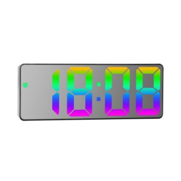 Colorful Fonts LED Alarm Clock - Large Screen, Black Shell, Mirror Surface - 1