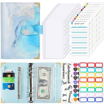 A6 Water Blue Leather Loose-leaf Budget Book Notepad Handbook - 1