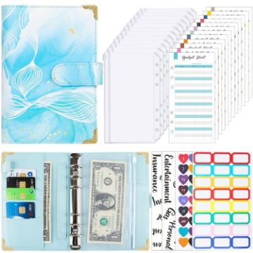 A6 Leather Loose-leaf Budget Book Notepad - Cyan Greene - 1
