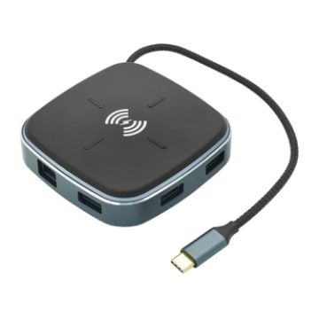 AY95 9 In 1 USB-C Hub with Wireless Fast Charging - Black - 1