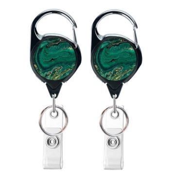 2pcs 65cm Retractable Badge Reel Vintage Compass Map Holder (Green) - 1