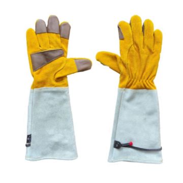 Leather Extended Thick Gardening & Welder Work Gloves, Gold White L - 1
