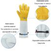 Leather Extended Thick Gardening & Welder Work Gloves, Gold White L - 5