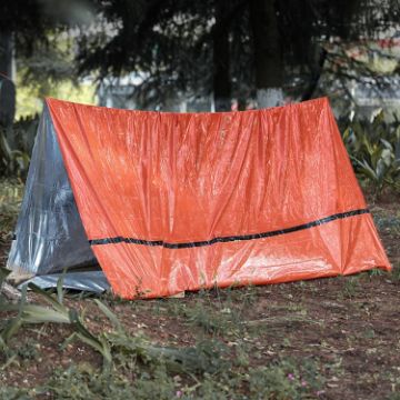 Emergency Warming Tent - Portable Aluminum Film, Triangular, Orange - 1
