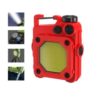 Red Mini Keychain COB Flashlight - USB Rechargeable Magnetic Work Light - 1