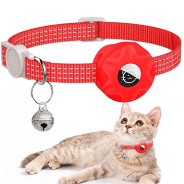 Reflective Red Silicone Pet Collar with Bell for AirTag Tracker - 1