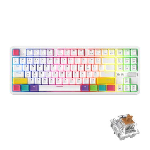 Ajazz K870T 87-Key Hot Swap Bluetooth/Wired RGB Mechanical Keyboard White - 1