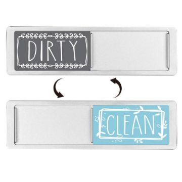 Double-Sided Dishwasher Magnet Clean Dirty Sign - Silver Gray Blue - 1