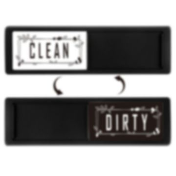 Clean Dirty Dishwasher Magnet Sign - Double-Sided Black Leaf Design - 1
