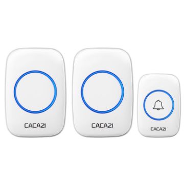CACAZI A10DC Wireless Doorbell, Battery Powered, Waterproof, White - 1