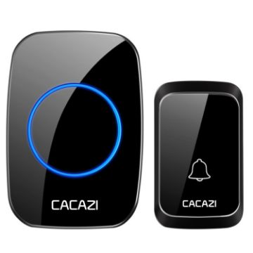 CACAZI A06-DC Wireless Waterproof Music Doorbell, Battery Powered, Black - 1