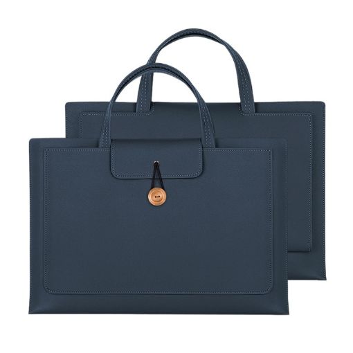 Navy Waterproof PU Laptop Handbag - 13.3/14 Inch Elastic Button - 1