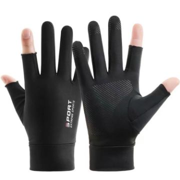 Ice Silk Sunscreen Gloves - Non-slip Fishing & Riding (Two Fingers Black) - 1