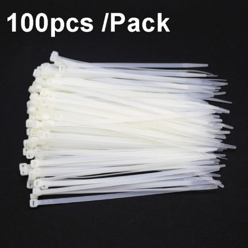 100pcs 8x350mm Self-Locking Nylon Cable Ties 7.6mm Wide (White) - 1