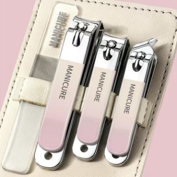 Stainless Steel Nail Knife Set - 4pcs, Portable, Light Pink - 1