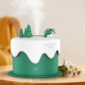 Mini USB Desktop Night Light & Humidifier - Cartoon Cake Design (Green) - 1