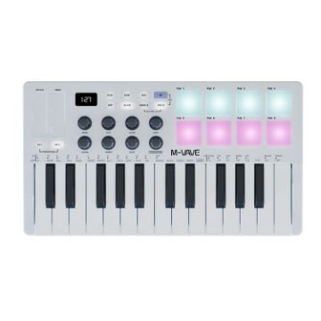 M-VAVE SMK-25 USB MIDI Keyboard Controller, 8 Drum Pads, White - 1