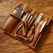 Retro Genuine Leather Pen Case - Tie Rope & Key, Crazy Horse Coffee - 2