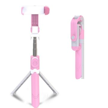 XT09 Pink Bluetooth Selfie Stick & Tripod Bracket for Live Cell Phones - 1
