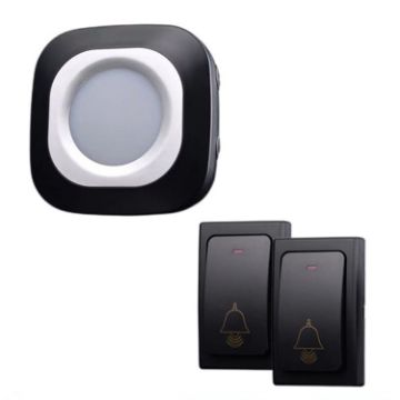 Wireless Home Doorbell, Self-Generated, No Batteries, 2 For 1 Black (EU Plug) - 1