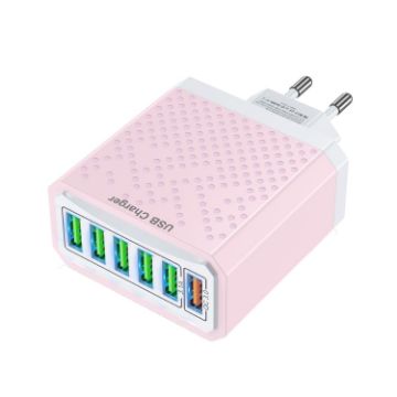 6-Port USB Travel Charger Power Adapter, Quick Charge, Pink EU Plug - 1