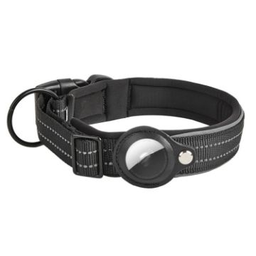 XL Black Reflective Dog Collar with Neoprene Lining for AirTag Tracker - 1