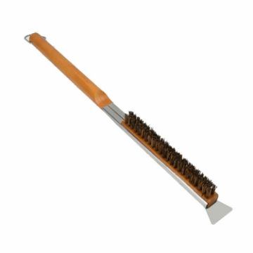 21" Wooden Handle Pizza Oven Brush w/ Stone Scraper, Palm Fiber Bristles - 1