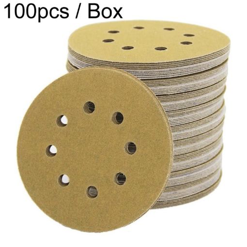 100pcs 5" 8-Hole Sanding Discs P600 Grit 125mm Yellow Flocking Sheets - 1