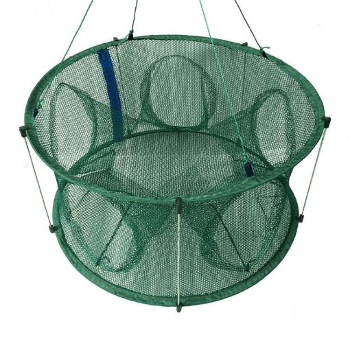 5-Hole Green Automatic Folding Fish Net with Support Rod for Fishing - 1