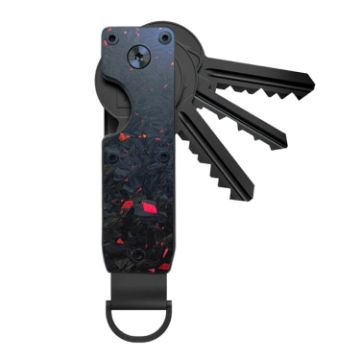 Red Forged Carbon Compact Key Organizer - Holds 2-6 Keys, Metal Chain - 1